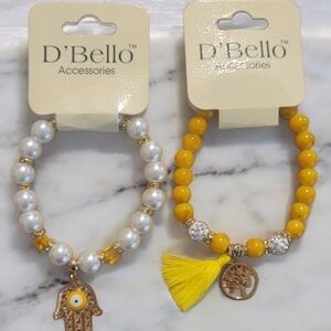 D'Bello Yellow and White Beaded BraceletsTree Of Life And Hasma  Fashion Jewelry